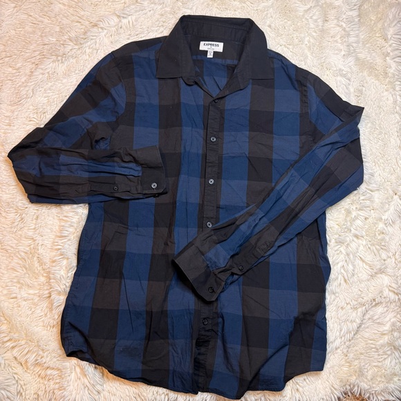 Express Other - Express men’s XL extra slim Blue/Black Plaid Long-Sleeve Button-Down Shirt